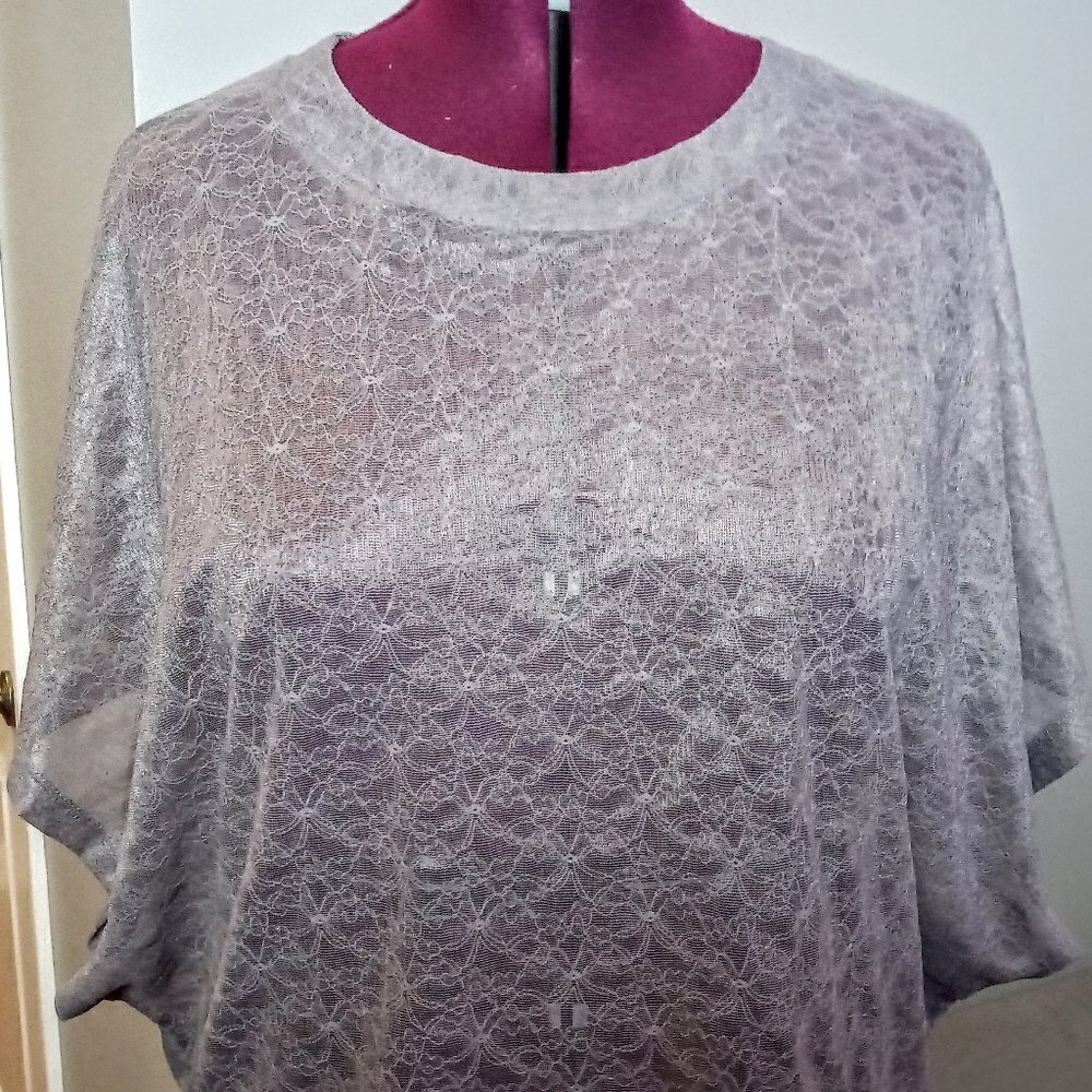 Logix Sheer Taupe Lace Top with Dolman Sleeve